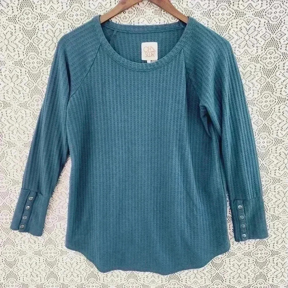 Chaser crewneck waffle knit pullover women's sweater L. teal - Picture 1 of 7